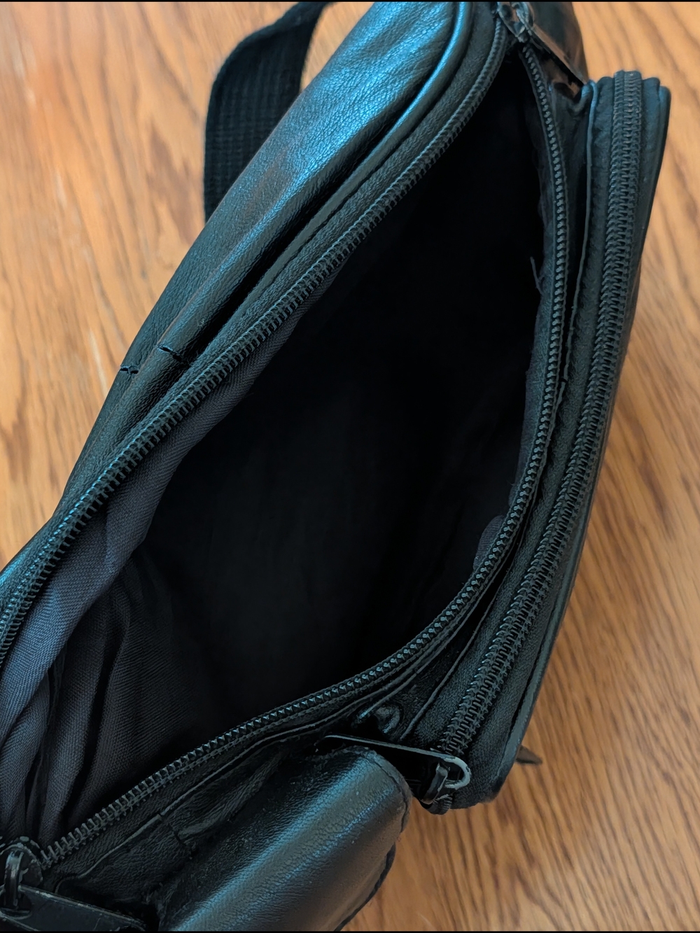 Vintage Black Leather Belt Bag Fanny Pack Adjustable Strap Multiple Pockets - Picture 5 of 13